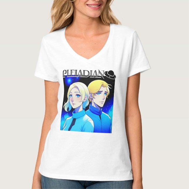 Pleiadian Alien Race and UFO T-Shirt (Front)