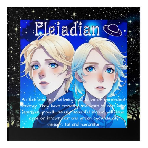 Pleiadian Alien Race with Stars and UFOs Acrylic Print