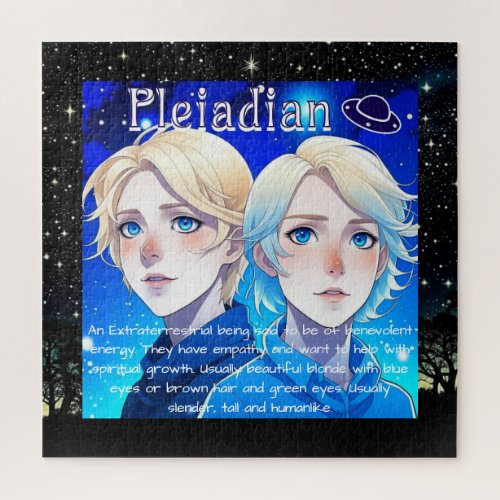 Pleiadian Alien Race with Stars and UFOs Jigsaw Puzzle