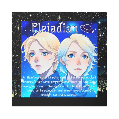 Pleiadian Alien Race with Stars and UFOs Metal Print