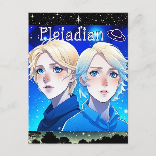 Pleiadian Alien Race with Stars and UFOs Postcard