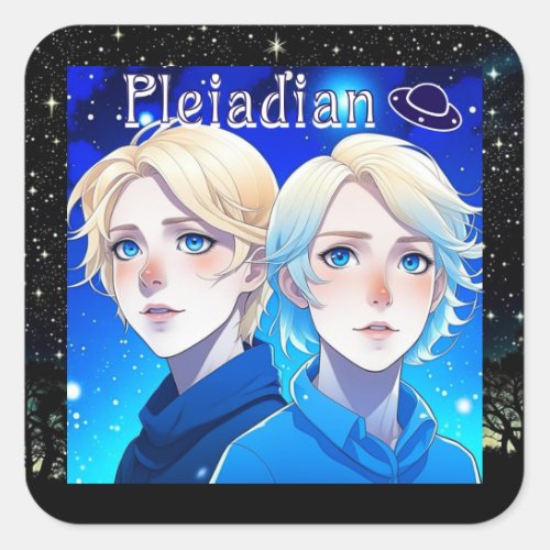 Pleiadian Alien Race with Stars and UFOs Square Sticker