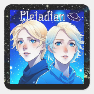 Pleiadian Alien Race with Stars and UFOs Square Sticker