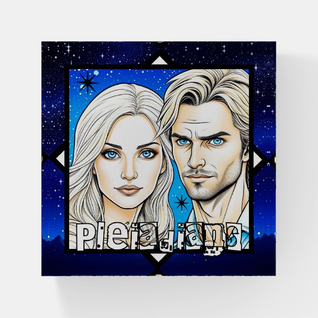 Pleiadians Extra Terrestrials Race with Stars Paperweight (Front)