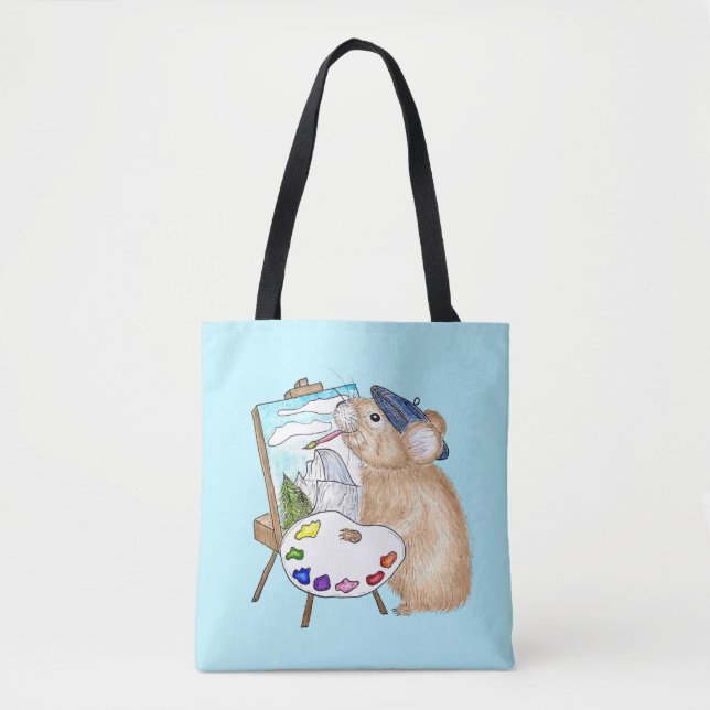Plein Air Painter Pika Artist Critter Tote Bag (Front)