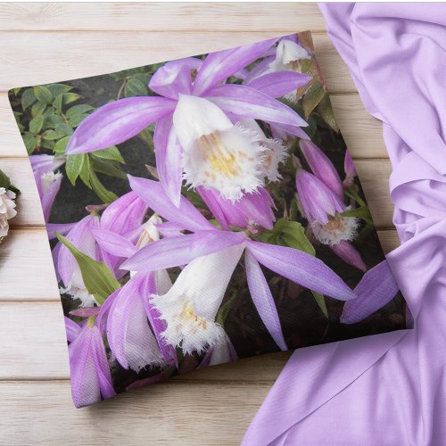 Pleione Windowsill Orchids Floral Throw Pillow