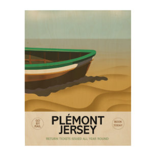Plémont Jersey vintage travel poster. Wood Wall Art