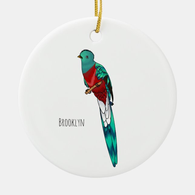 plendent quetzal bird cartoon illustration ceramic ornament (Front)