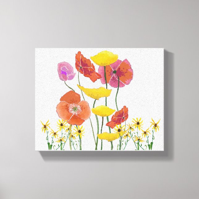 Plentiful Poppies Among a bed of Yellow Daisies Canvas Print (Front)