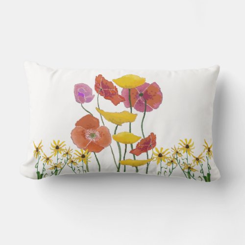 Plentiful Poppies n Colorful Daisies Throw Pillow