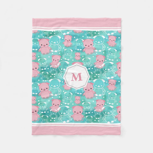 Plenty of Pigs - Monogrammed Fleece Blanket (Front)