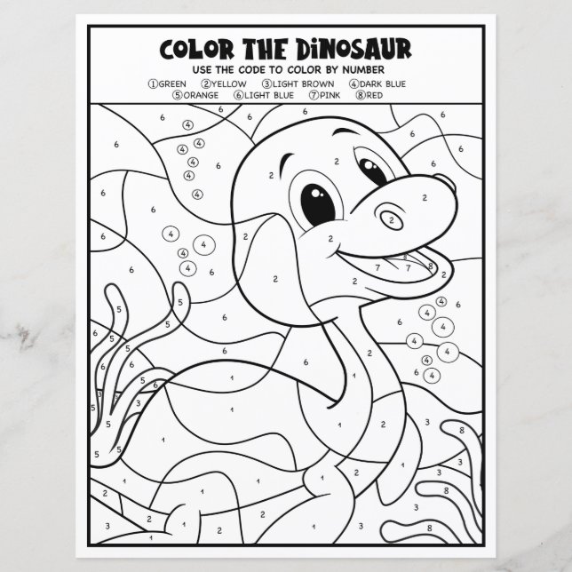 Plesiosaurus Dinosaur Coloring Page By Number (Front)