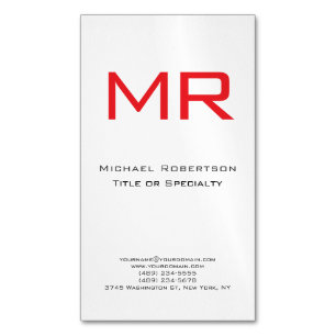 Plian Monogram Red White Minimalist Business Card Magnet