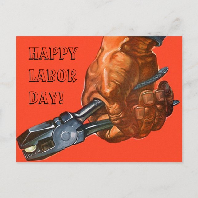 Pliers in Hand tool Happy Labor Day worker PCs Holiday Postcard (Front)