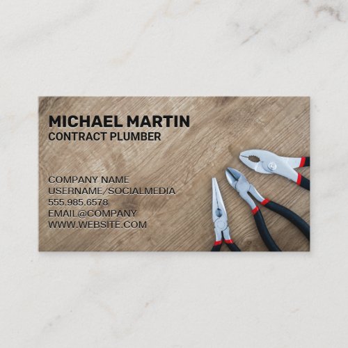 Pliers on Wood Table Business Card