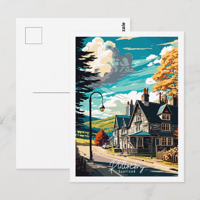 Plitlochry Scotland vintage travel illustration Postcard (Front/Back)