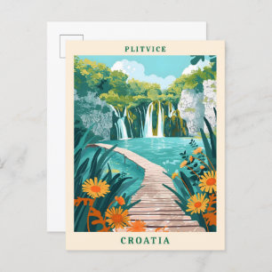 Plitvice Croatia Elegant Art Vintage Travel Postcard