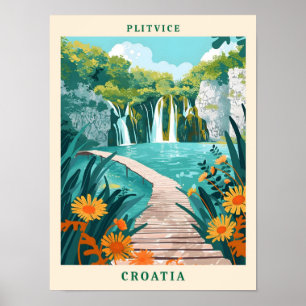 Plitvice Croatia Elegant Art Vintage Travel Poster