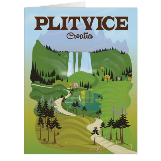Plitvice Croatia travel poster Cards (Front)