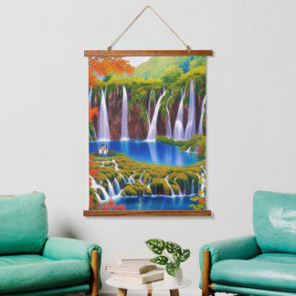 Plitvice Lakes, Croatia Waterfalls in Autumn Art Hanging Tapestry