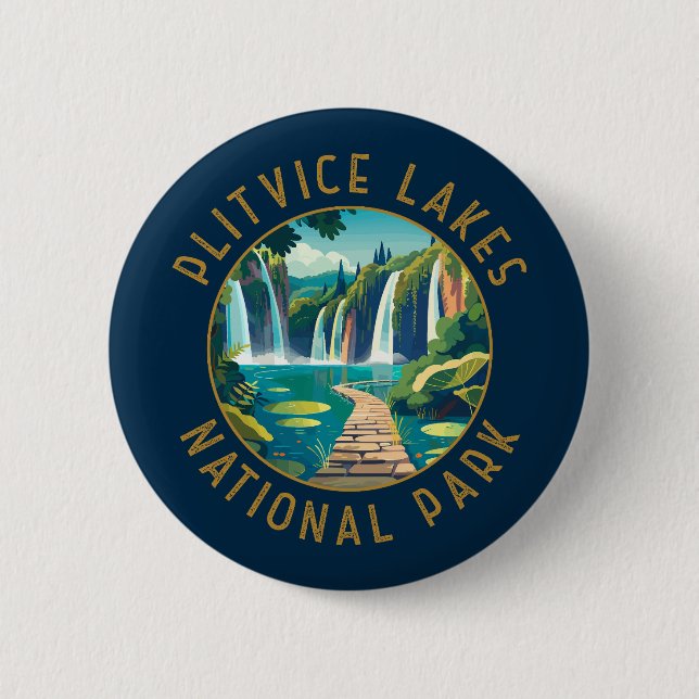 Plitvice Lakes National Park Croatia Distressed Button (Front)
