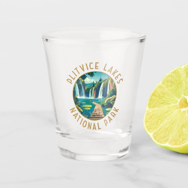 Plitvice Lakes National Park Croatia Distressed Shot Glass (Front)