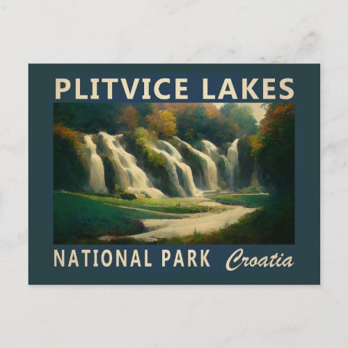 Plitvice Lakes National Park Croatia Watercolor Postcard