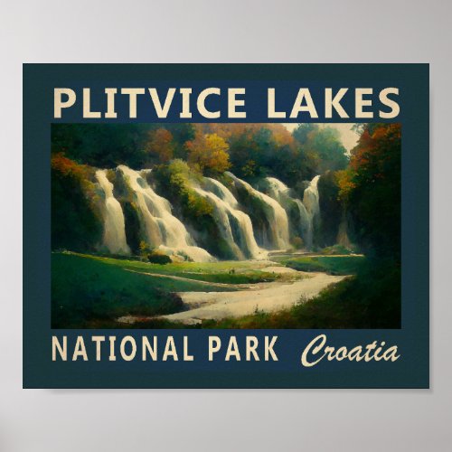 Plitvice Lakes National Park Croatia Watercolor Poster