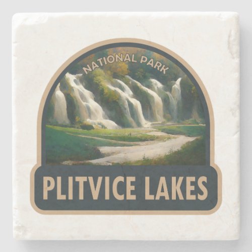 Plitvice Lakes National Park Croatia Watercolor  Stone Coaster