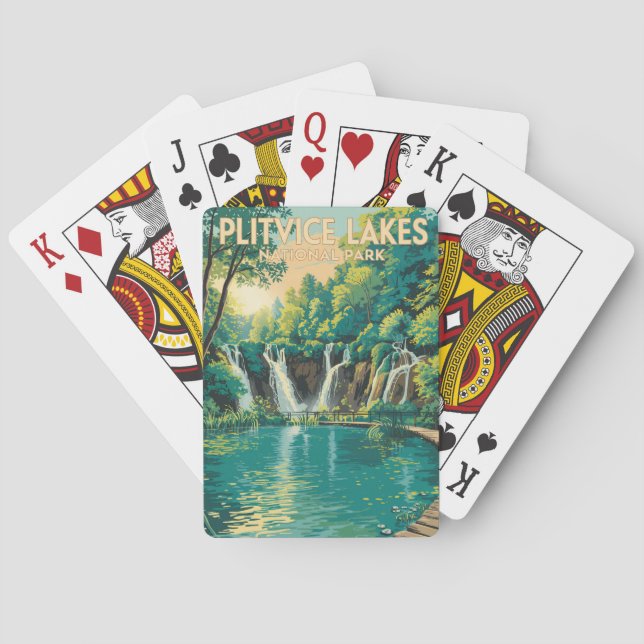 Plitvice Lakes National Park Illustration Travel Poker Cards (Back)