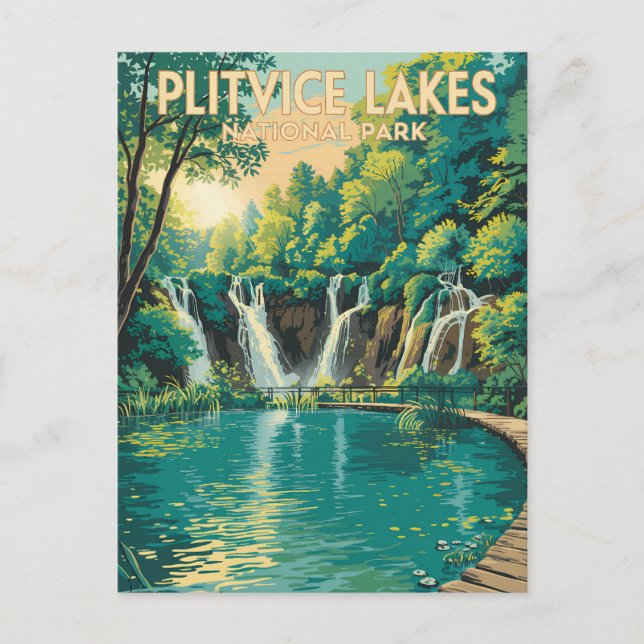 Plitvice Lakes National Park Illustration Travel Postcard (Front)
