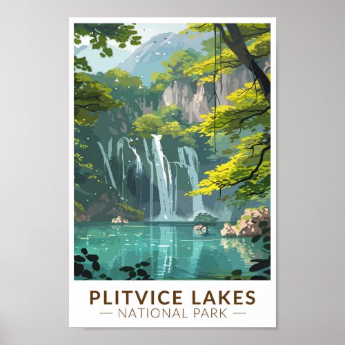 Plitvice Lakes National Park Travel Art Vintage Poster