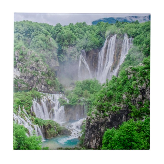 Plitvice lakes waterfall ceramic tile (Front)