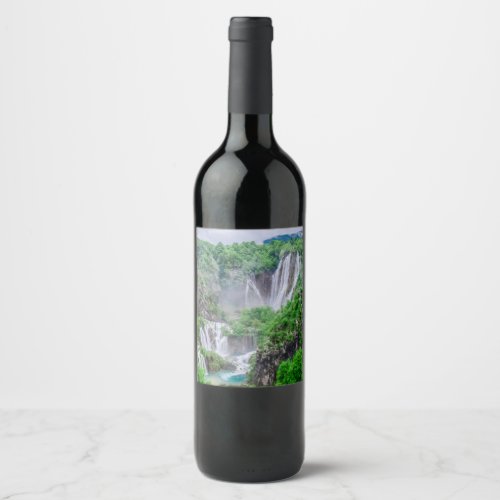 Plitvice lakes waterfall wine label