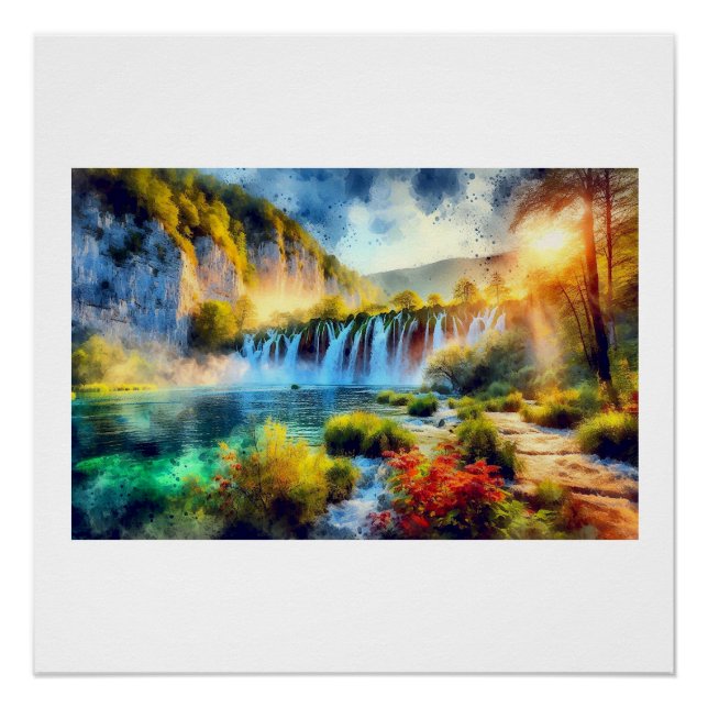 Plitvice Waterfalls at Sunset,  Poster (Front)