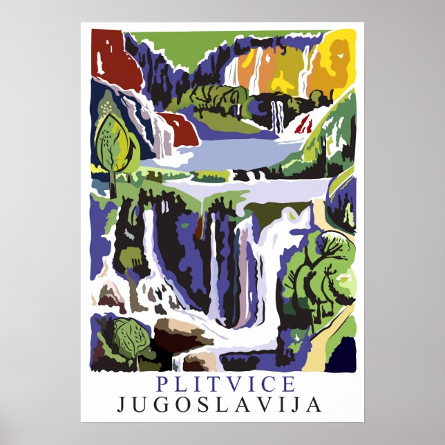 Plitvice waterfalls, vintage travel poster (Front)