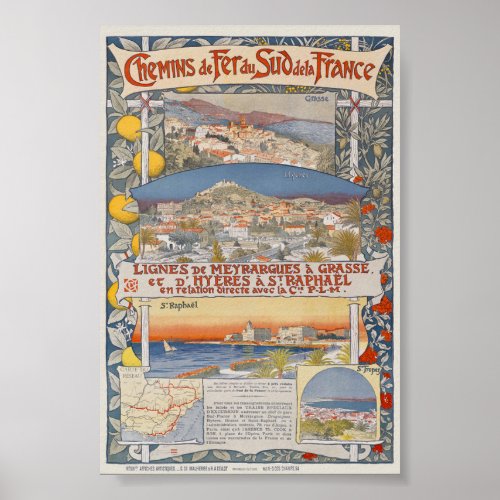 PLM Lignes de Meyrargues a Grasse Vintage Poster
