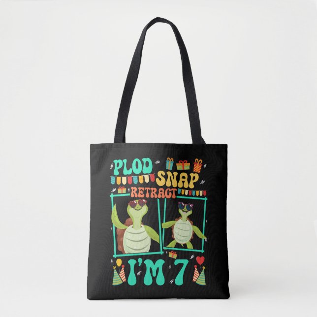 Plod Snap Retract I'm 7 Turtle Kid 7th Birthday Tote Bag (Front)