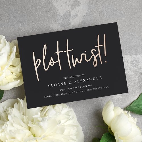 Plot Twist  Modern Foil Wedding Date Change Card