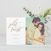 Plot Twist Modern Minimal Calligraphy & Photo Save The Date (Standing Front)