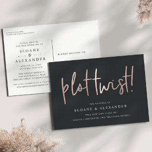 Plot Twist   Modern Rose Gold Wedding Reschedule Announcement Postcard