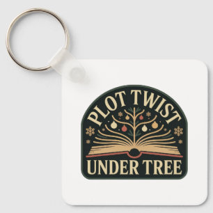 Plot Twist Under Tree Christmas Book Lover Keychain