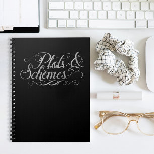 Plots & Schemes Black & Faux Silver Typography Notebook