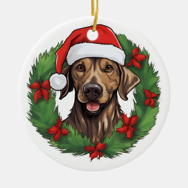 Plott Hound Christmas wreath Ceramic Ornament (Front)