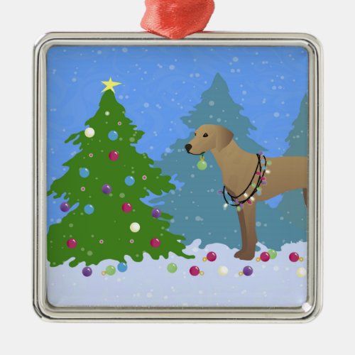 Plott Hound Decorating Tree in the Forest _ Light Metal Ornament