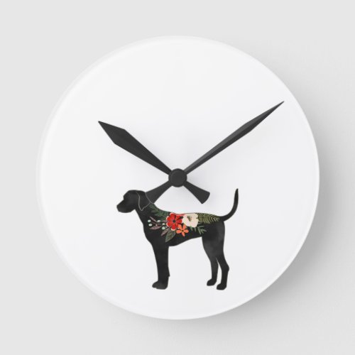 Plott Hound Dog Breed Boho Floral Silhouette Round Clock
