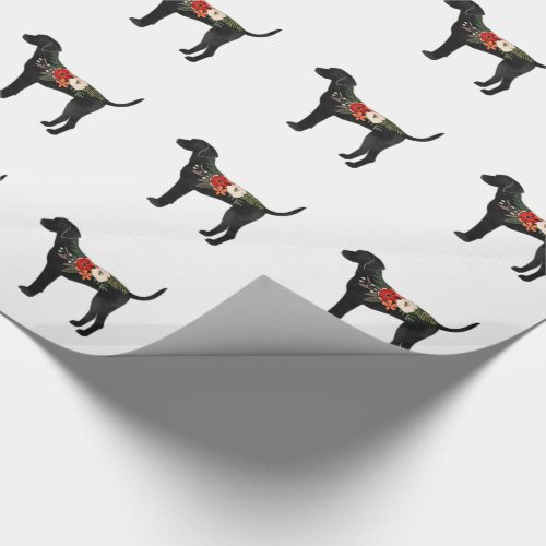Plott Hound Dog Breed Boho Floral Silhouette Wrapping Paper