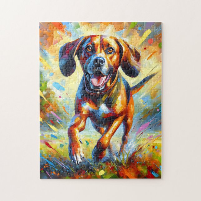 Plott Hound Dog Portrait Acrylic Art Print Jigsaw Puzzle (Vertical)