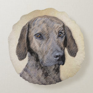 Plott Painting - Cute Original Dog Art Round Pillow