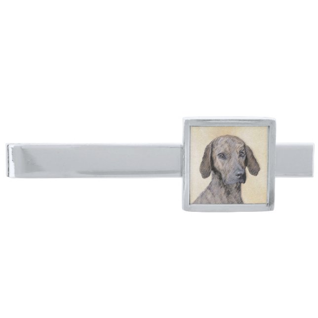 Plott Painting - Cute Original Dog Art Silver Finish Tie Bar (Front)